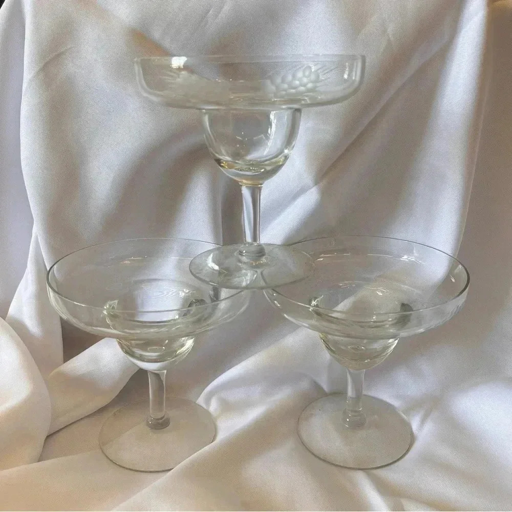 Vintage Etched Wheat Margarita Glasses